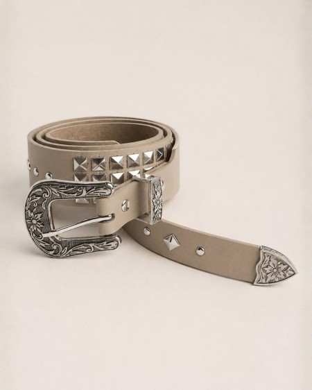 CINTURÓN TACHAS BEIGE